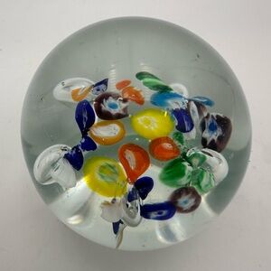 1930’s Murano Art Glass Paperweight Vintage Floating Millefiori 2.5” X 2.5”